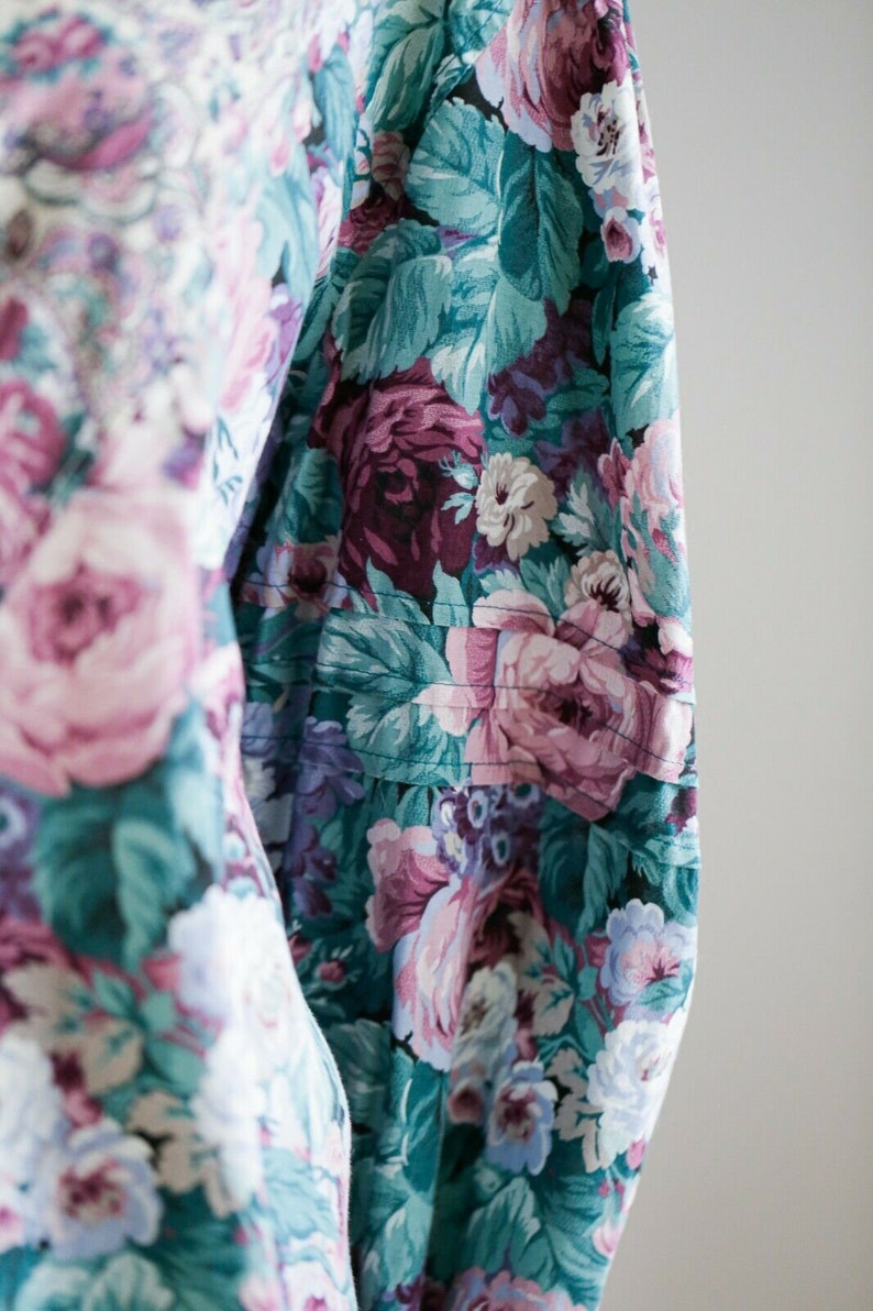 80s Colours Floral Garden Print Oversized Handmade Tunic Top English Floral Garden Teal Purple Pink Rose and Paisley Print Tunic