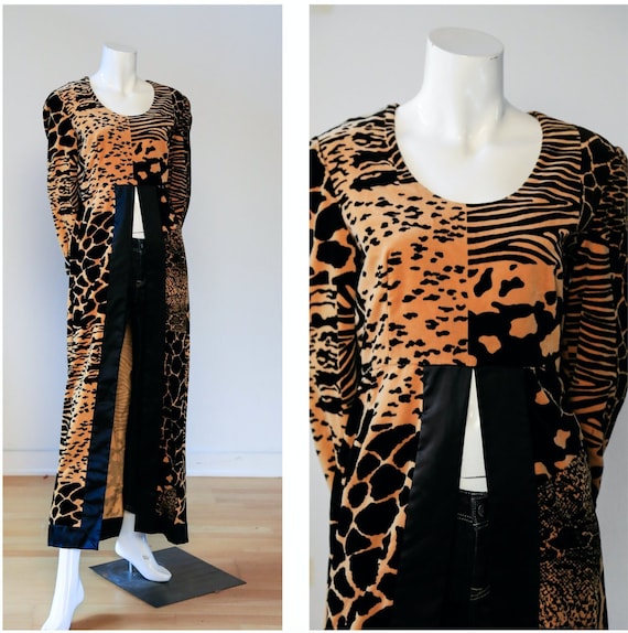 70s Velvet Animal Print Long Tunic | Long Velvet