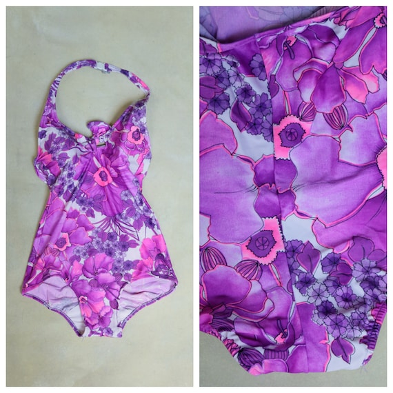 Vintage Floral one Piece  Halter Swimsuit | Low B… - image 1