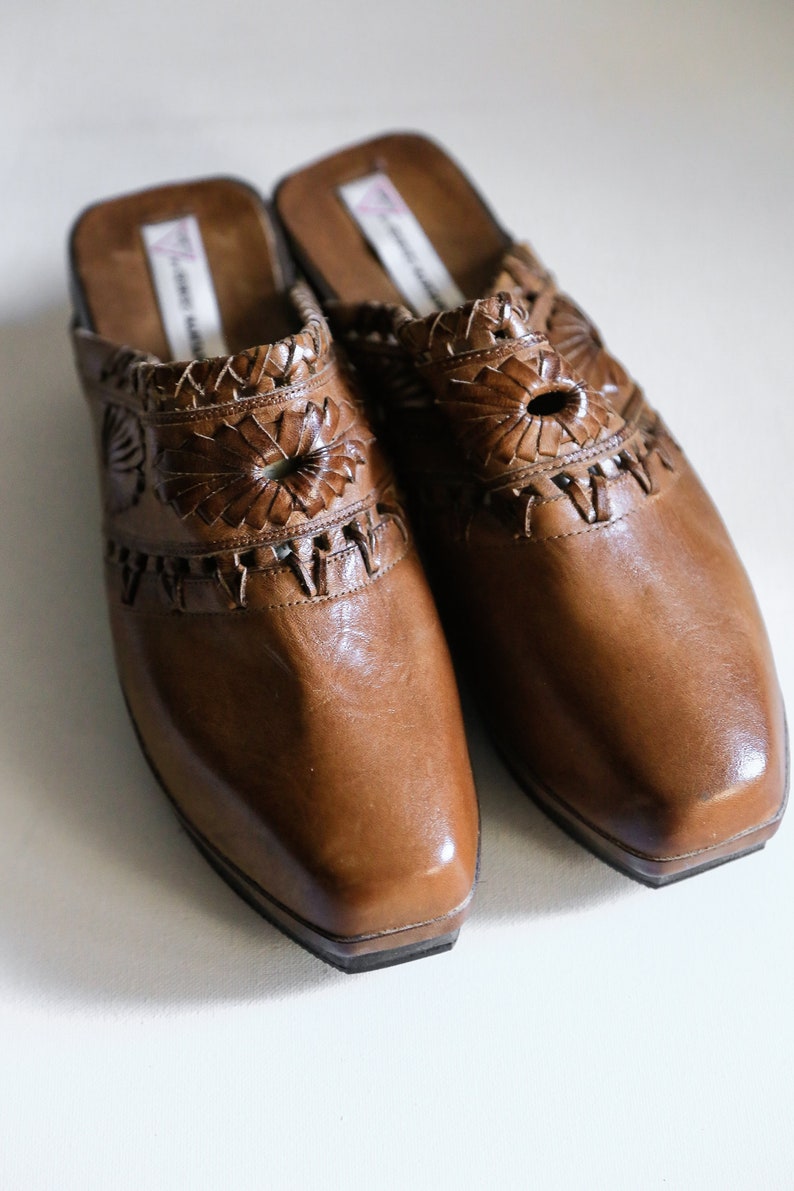 Vintage Leather Clogs Boho Clogs Vintage Guess Woven Leather Clogs 90s Guess by Marciano Leather Slip on Clogs with Hand Woven Detail