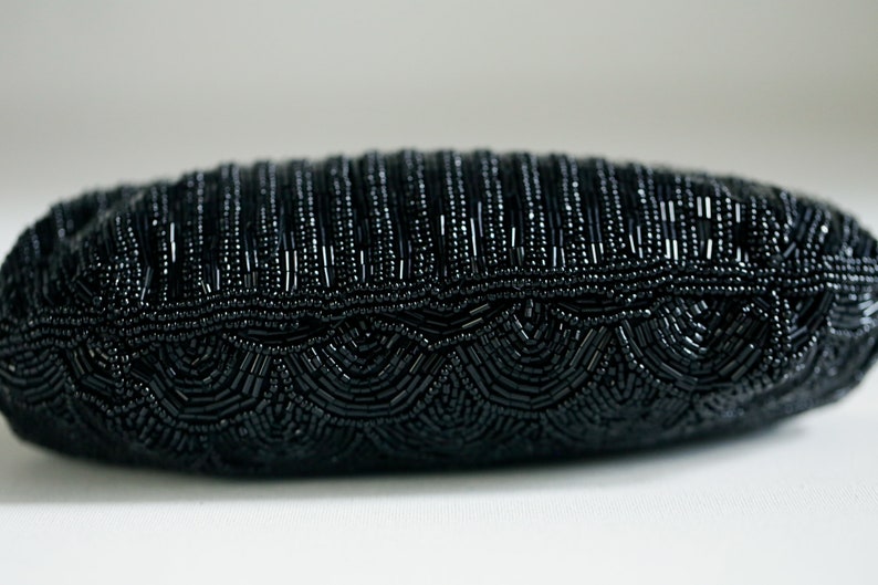 Classic Timeless Vintage Beaded Small Clutch Purse Art Deco Print Unique Black Beaded Clutch Purse Vintage Beaded OOAK Evening Clotch