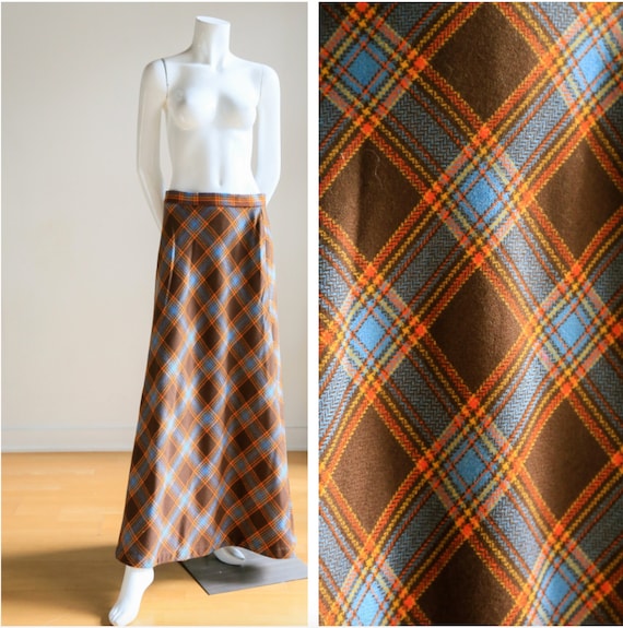 Plaid Wool A-line Maxi Skirt | Gold Plaid Skirt |