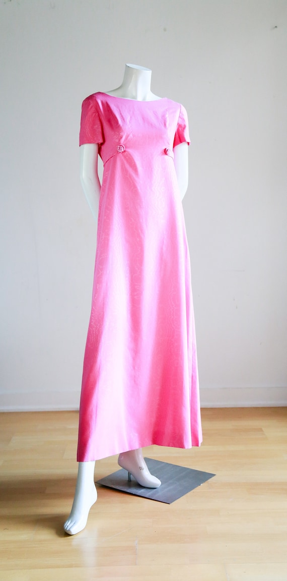 pink empire line dress Blush bell sleeve deep v-neck waist Maxi inspired skirt overlay Floral Regency Era Dress in