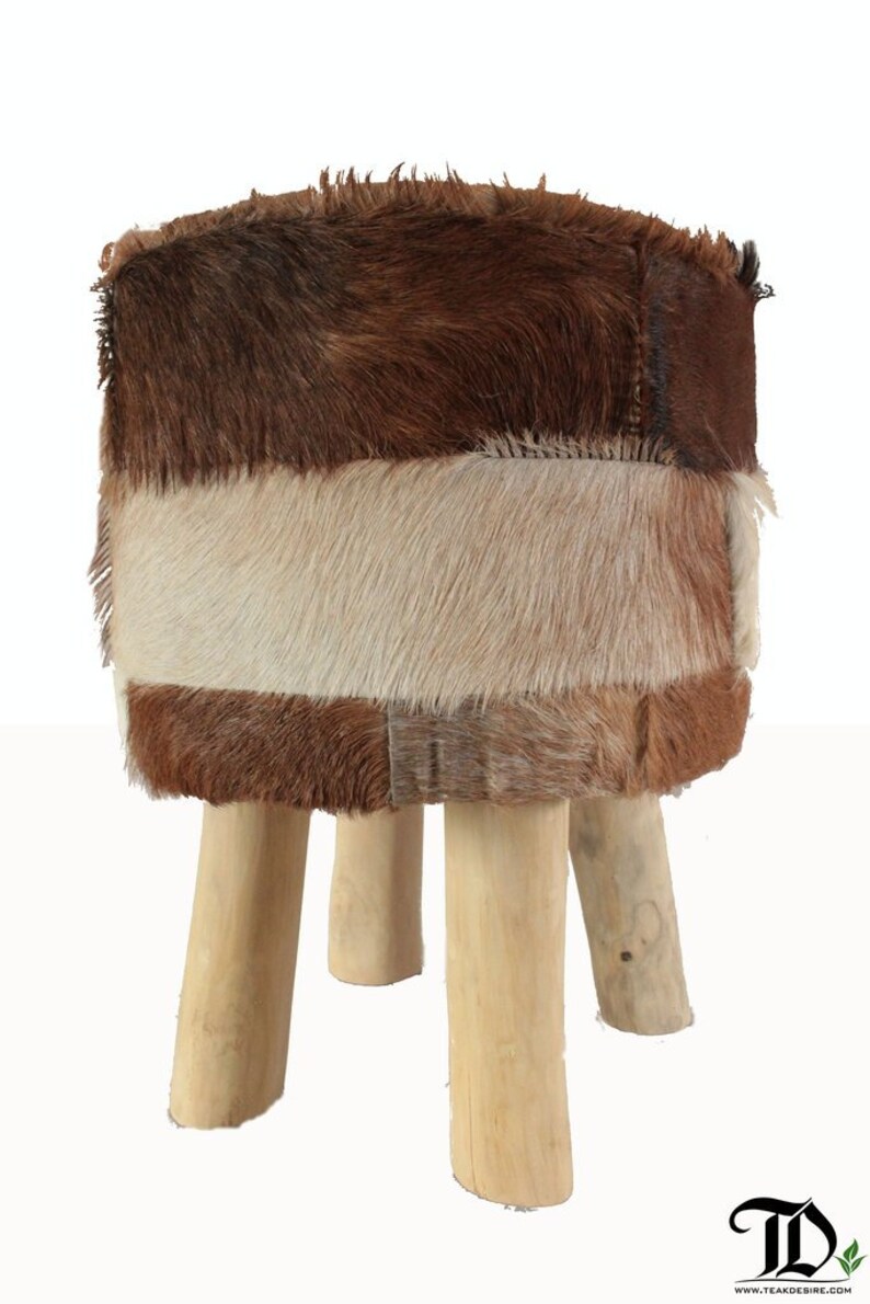 Teak Goat hide Stool