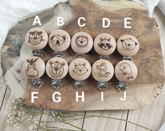 Wooden clip engraved | different animals | Wood clip | Pacifier chain clip with engraving | Motif clip | Pacifier chain | DIY material