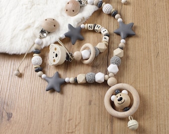 Schnullerkette, einzeln oder Spar Set,Kinderwagenkette, personalisierte Schnullerkette, Schalensitzkette, Teddybär , Geburt Taufe Baby