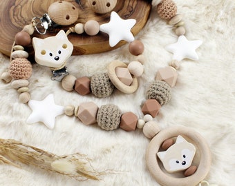 Schnullerkette mit Namen | Kinderwagenkette | Farbwahl | Mädchen | Junge | Fuchs| Wagenkette| Babygeschenk | Schnullerkette Fuchs,