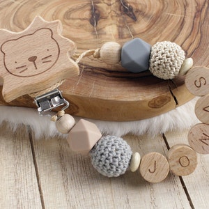 Personalized pacifier chain |Natural pacifier chain | with name | Lion Fox| Pacifier chain boy | Girl