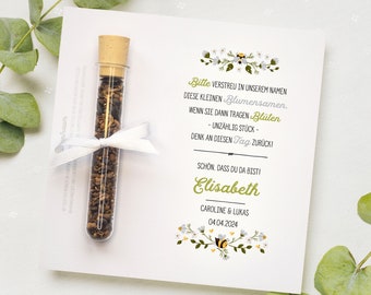 Nachhaltige Gastgeschenke mit Blumensamen - personalisiert | Tischkarte | Hochzeit | Kommunion | Konfirmation | Danke | Taufe  Give away