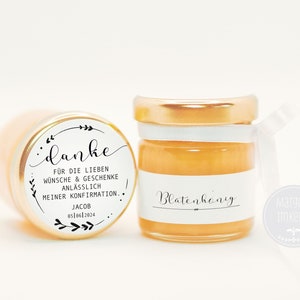 Gastgeschenk: Bioland Honig als Dankeschön & Tischkarte für Hochzeit, Kommunion und Konfirmation - personalisiert - Grundpreis ab 72Euro/1kg