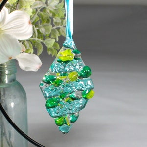 Fused Glass Sun Catcher: Colorful Holiday Tree Ornament