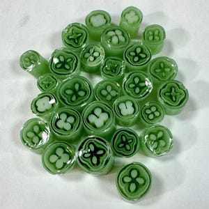 Fused glass murrini slices using Bullseye glass 90 COE -- Green Clovers and Blue Seas - 1 oz packs