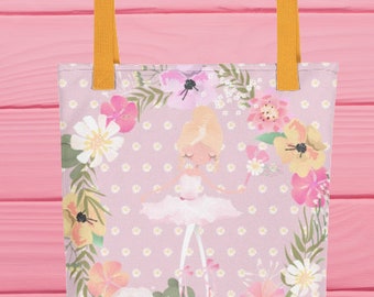 Bolso tote de bailarina, bolso tote de ballet, bolso tote con estampado de bailarina y flores