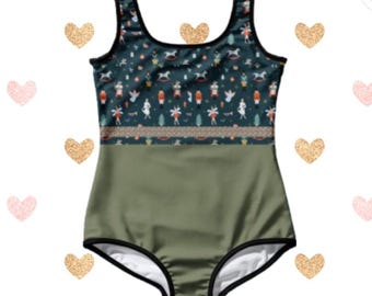 Green Christmas Ballet Nutcracker Leotard, Teens leotard, Christmas Print dance leotard, Balletwear, Swimsuit
