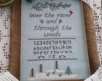 PDF, Over the River and through the Woods, Poem by Lydia Maria Child in 1844, Sampler pattern, Cross Stitch, Christmas, PDF, Deer and Snow