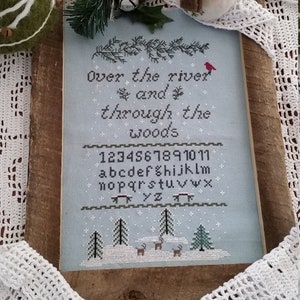 PDF, Over the River and through the Woods, Poem by Lydia Maria Child in 1844, Sampler pattern, Cross Stitch, Christmas, PDF, Deer and Snow image 1