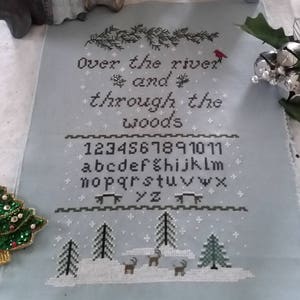 PDF, Over the River and through the Woods, Poem by Lydia Maria Child in 1844, Sampler pattern, Cross Stitch, Christmas, PDF, Deer and Snow image 2