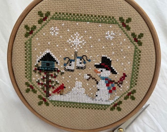 PDF, Snowman and Birds Cross stitching pattern, Snow, Red birds, Snowman, Birdhouse, Ice Skates, Snowing, PDF