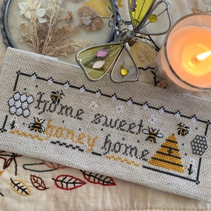 PDF, Bees, Home sweet honey home cross stitch pattern, Bees cross stitch, Bees, Home sweet honey home, Bees pattern, Honey Bee, Bees