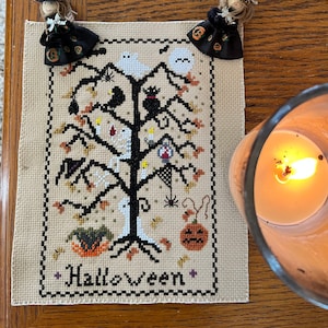Halloween Spooky Tree Cross Stitch Pattern, Ghosts, Pumpkins (PDF)
