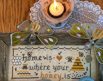 PDF,,Bees, Home is where your honey is cross stitch pattern,PDF only, Bees cross stitch, Bee Honey home, Beehive, Honeycomb  Bees pattern