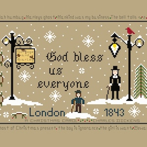 PDF,Dickens God bless us everyone,A Christmas Carol, Dickens, PDF, Cross stitch pattern, Charles Dickens, Scrooge, Marley, Tiny Tim image 1