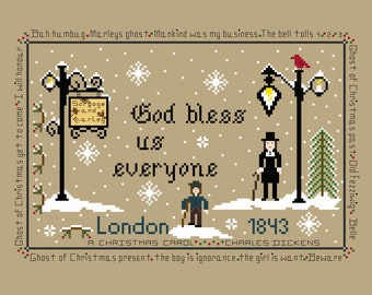 PDF,Dickens God bless us everyone,A Christmas Carol, Dickens, PDF, Cross stitch pattern, Charles Dickens, Scrooge, Marley, Tiny Tim