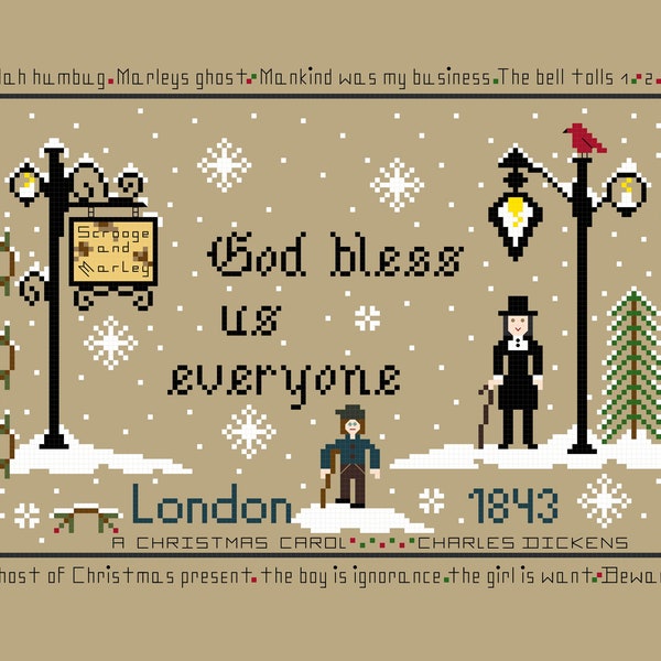 PDF,Dickens God bless us everyone,A Christmas Carol, Dickens, PDF, Cross stitch pattern, Charles Dickens, Scrooge, Marley, Tiny Tim