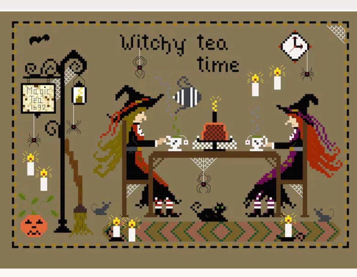 PDF, Witchy Tea Time Cross Stitch Pattern, Halloween - Etsy