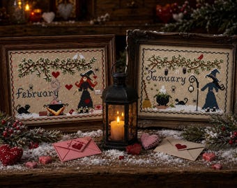 PDF, Witchy 12 months calendar, Cross Stitch PDF, January to December