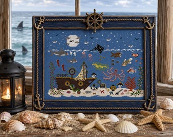 PDF, Scary Seas, Cross Stitch, Sea Life, Ocean Life, PDF