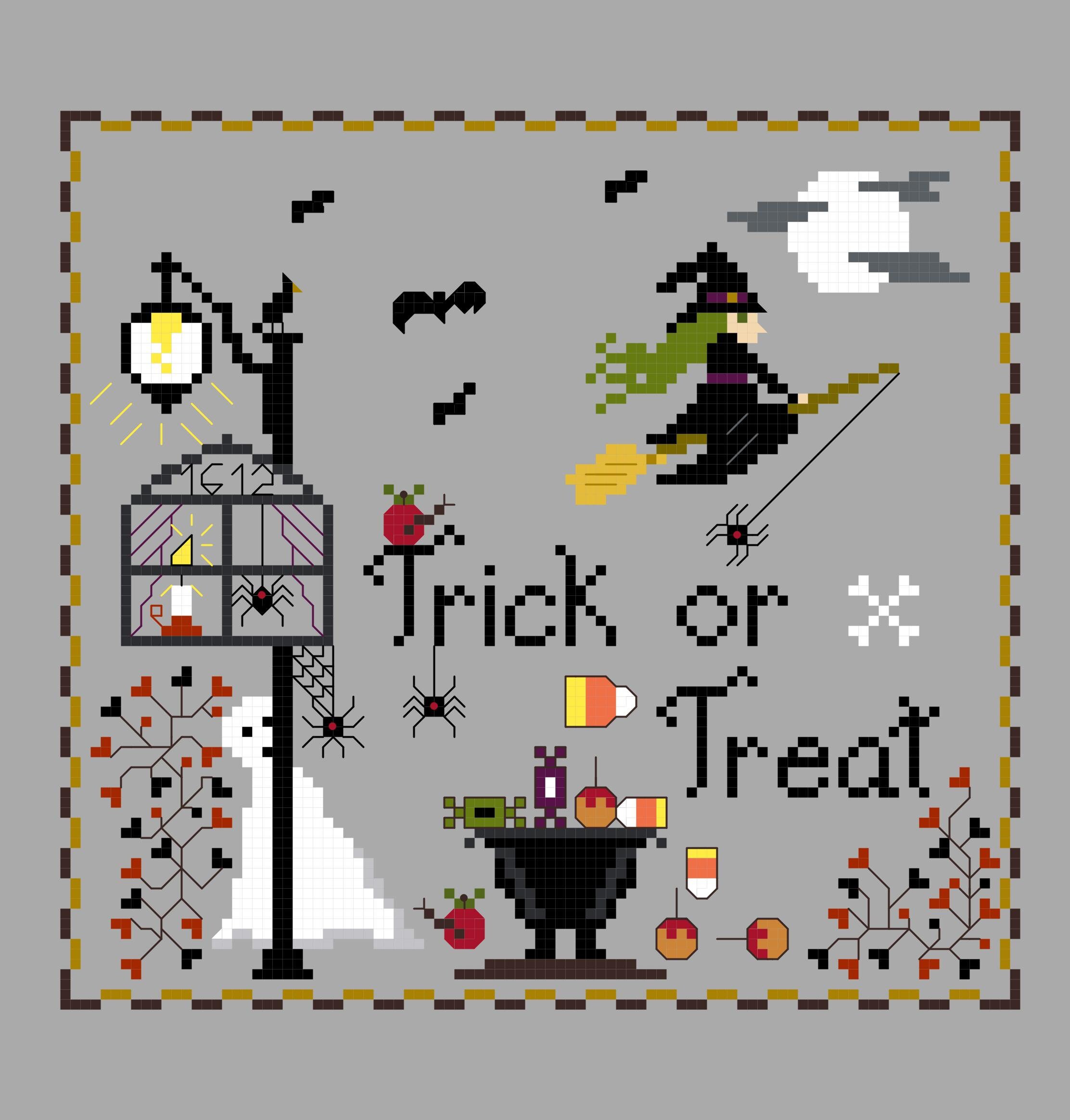 PDF, Trick or Treat Pattern, Cross Stitch, Halloween, Halloween Pattern ...