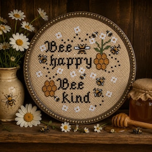 Bee Happy Cross Stitch Pattern, Honeycomb (PDF)