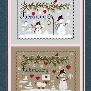 PDF, Months of the Year Set, January to December Cross Stitch pattern, 2 versions of May, June and August, Cross stitching Patterns, PDF