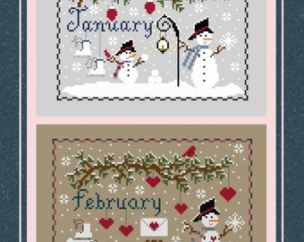 PDF, Months of the Year Set, January to December Cross Stitch pattern, 2 versions of May, June and August, Cross stitching Patterns, PDF