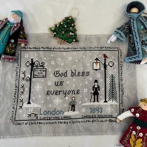 PDF,A Christmas Carol, Scrooge and Marley, Tiny Tim, Cross Stitch Pattern God bless us everyone, Christmas, Charles Dickens, Two versions