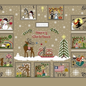 PDF, Christmas Calendar, 12 Months Calendar of the year, Cross stitching, PDF