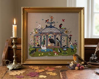 Amazing Birds Garden  Scene Cross Stitch Pattern, Many Birds (PDF Download) Amazing Birds