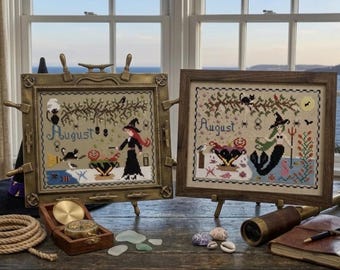 August Witchy Cross Stitch Pattern, Mermaid Witch, Beach Witch (PDF)