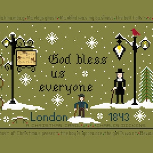 PDF,Dickens God bless us everyone,A Christmas Carol, Dickens, PDF, Cross stitch pattern, Charles Dickens, Scrooge, Marley, Tiny Tim image 4