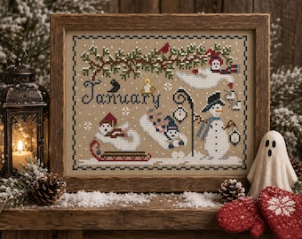 January Ghostly Calendar Cross Stitch Pattern, (PDF)