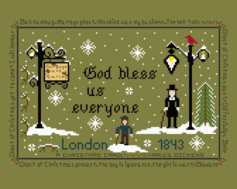 PDF,Dickens God bless us everyone,A Christmas Carol, Dickens, PDF, Cross stitch pattern, Charles Dickens, Scrooge, Marley, Tiny Tim image 7