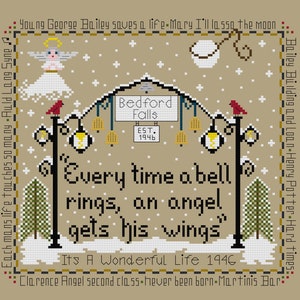 PDF, I&#39;ll Lasso the Moon, Its a Wonderful Life, Christmas cross stitch, Cross Stitch PDF pattern, Christmas pattern, Holiday pattern