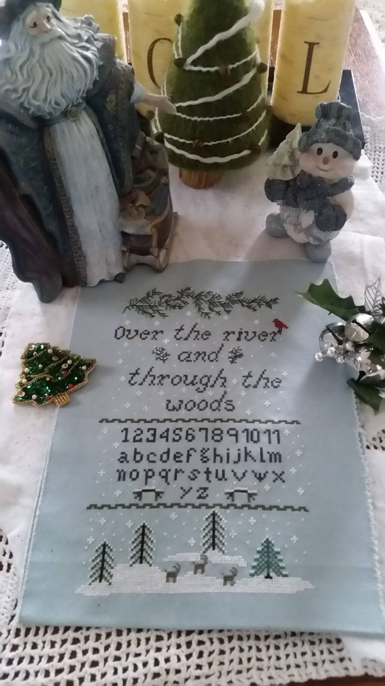 PDF, Over the River and through the Woods, Poem by Lydia Maria Child in 1844, Sampler pattern, Cross Stitch, Christmas, PDF, Deer and Snow image 3