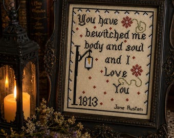 PDF, Pride and Prejudice Cross Stitch Pattern, Jane Austen Movie Quote,   One  with the darker flowers and one with the lighter flowers.