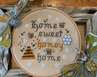 PDF,Home Sweet Honey Home cross stitch Pattern, Bees Pattern, Cross Stitch, Bees,Cross Stitching, Bees Cross Stitch