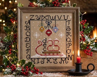 PDF, Christmas Dec. 25 Alphabet Cross Stitch, Pdf download, Merry Christmas PDF, Sleigh, Snow, Christmas Cross Stitch