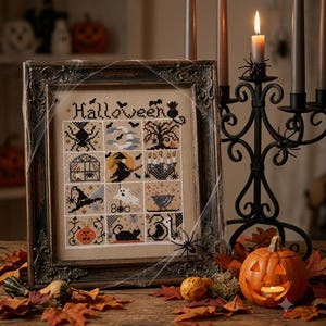Halloween Cross Stitch Pattern, Witch, Bats, Spiders (PDF)