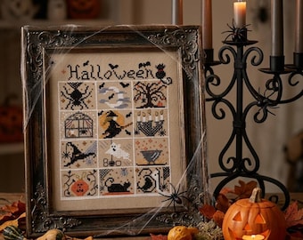 Halloween Cross Stitch Pattern, Witch, Bats, Spiders (PDF)