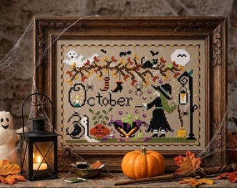 Witchy October Cross Stitch Pattern: Cauldron, Ghost (PDF)
